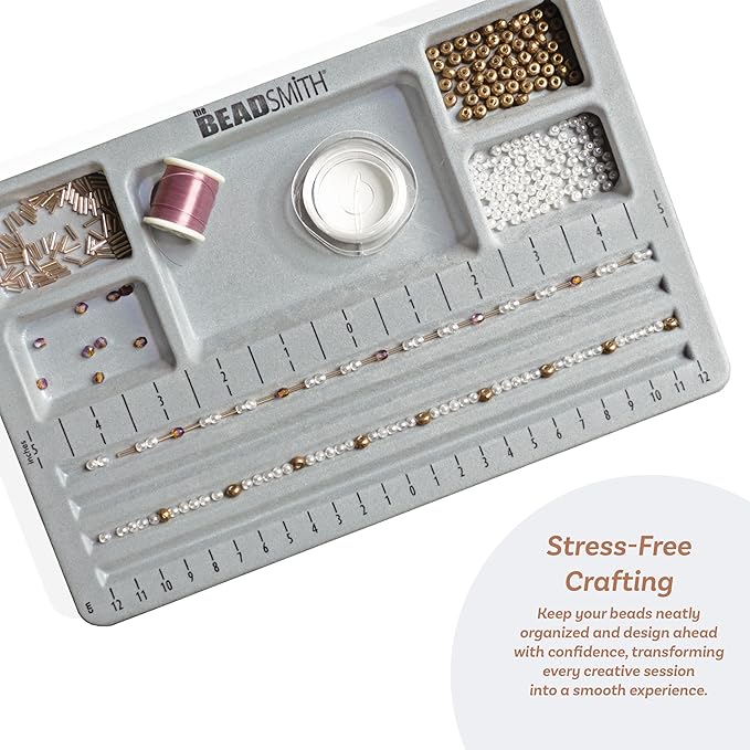 The Beadsmith Mini Bead Board - Grey Flocked, 4 Straight Channels, 5 Recessed Compartments, 7.75 x 11.25 inches, Design Boards for Creating Bracelets, Necklaces and Other Jewelry