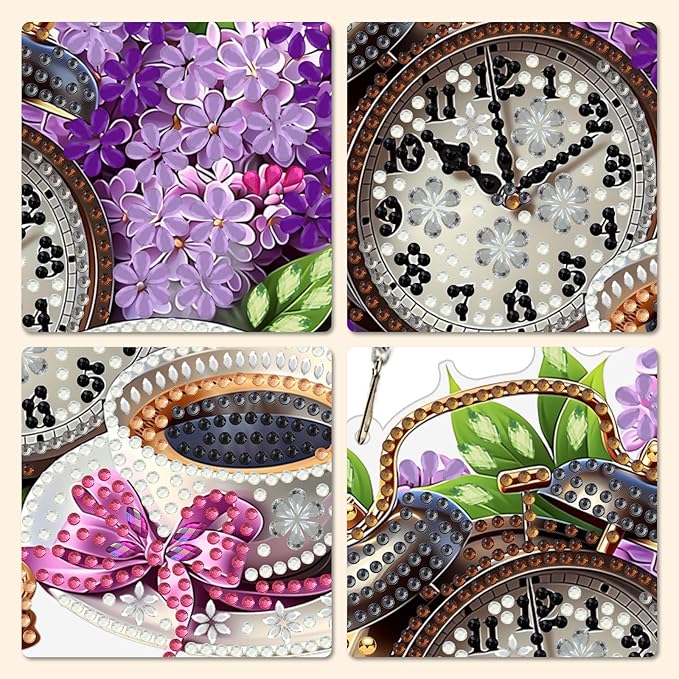 MXJSUA Flowers Coffee Diamond Painting Art Window Suncatchers, Diamond Art Kits for Adults Hanging Ornaments with Chain, 5D Special Shape Crystal Diamond Pendant Accessories for Decor Gift 8x8 Inch