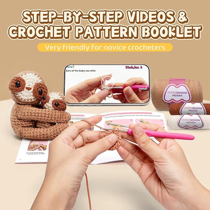 Mewaii Crochet Kit for Beginners with 40% Extra Eco-Friendly Pre-Started Easy Yarn, Step-by-Step Video Tutorials for Adults and Kids (Highland Cattle)
