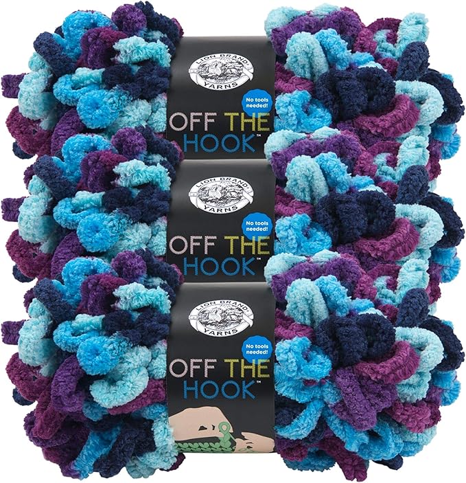Lion Brand Yarn Off The Hook Yarn, Bulky No-Needle Craft Yarn for Crocheting, Hand-Knitting, 3-Pack, Hypnotic