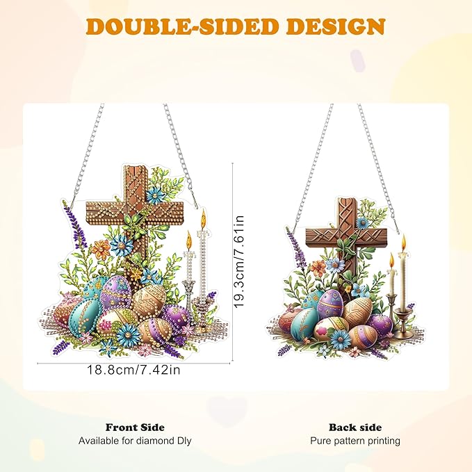 HEIBAGO Easter Eggs Diamond Art Hanging Kits for Adults, Diamond Art Suncatchers Cross, 5D Special Shape Diamond Painting Pendant, DIY Window Ornament Gifts for Home Garden Door Wall Decor 8.3 x 8.3In