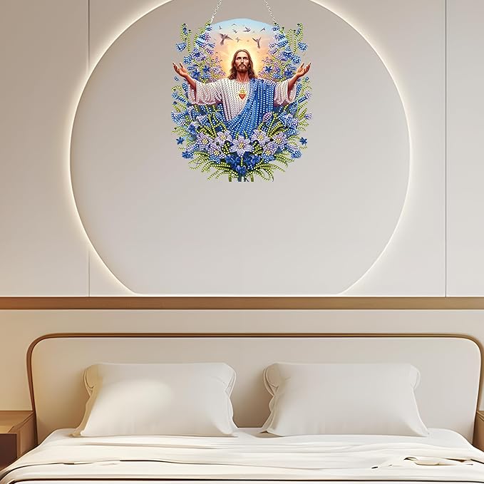 Diamond Art Hanging Kit for Adult,Special Shaped Rhinestone,DIY Acrylic Diamond Art Painting Window Pendants Home Garden Wall Hanging Kits Hanging Ornament,Double Sided (Jesus)