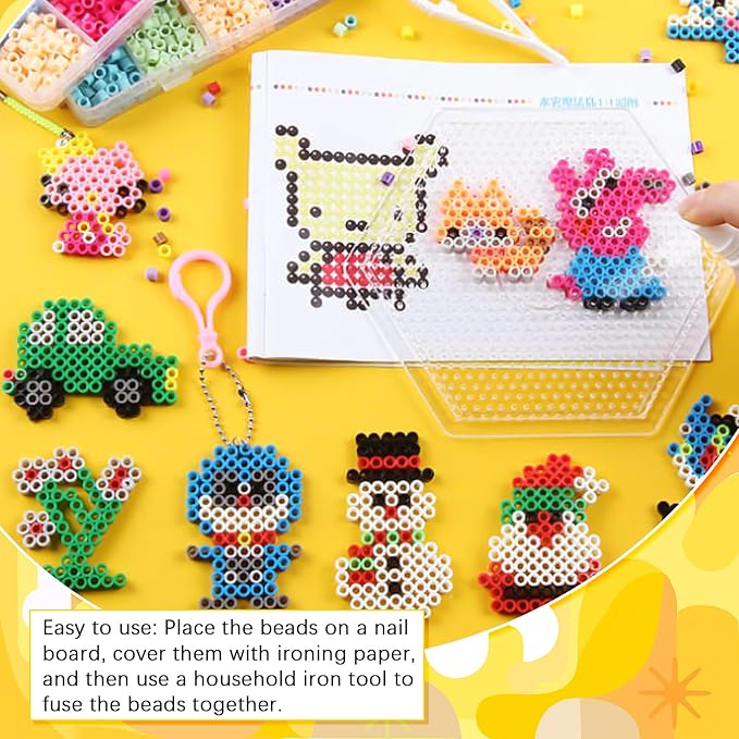 BILLIOTEAM 10PCS (4 Shapes) Fuse Beads Pegboards Boards with 2Pieces Tweezers and 6Pieces Lroning Paper,5mm Clear Plastic Pegboards Set Kit for Kids Craft Supplies Beads