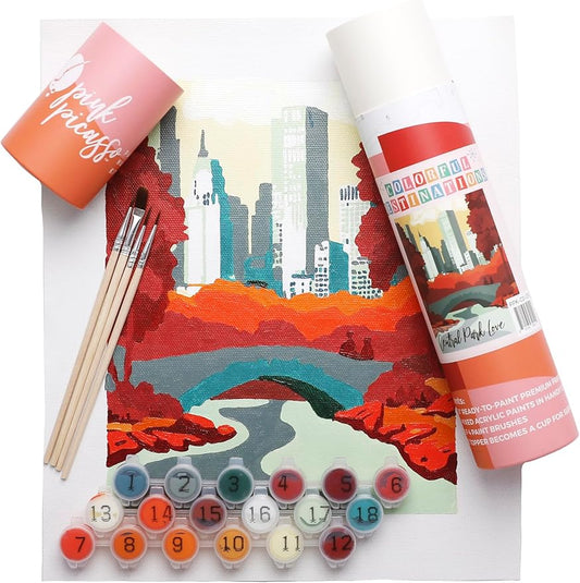 Pink Picasso Kits Colorful Destinations Paint by Number for Adults and Teens | DIY Unique Canvas Painting Kits Color by Numbers Arts & Crafts Kit | Central Park Love 8x10 - Paint Kit Set