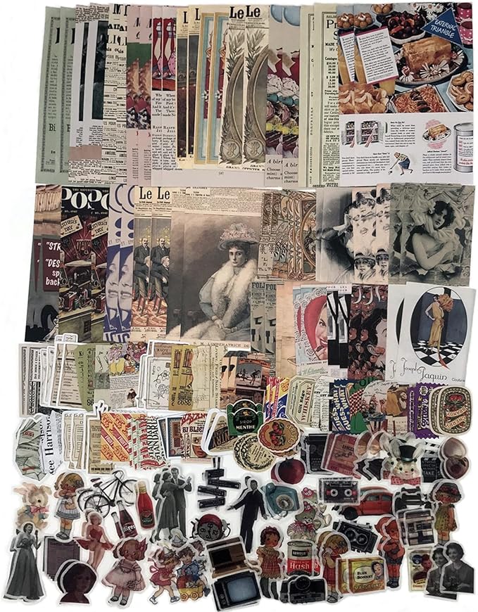 Esweny 200PCS Vintage Scrapbooking Supplies Kit for Journaling,Junk Journal Planners Aesthetic Cottagecore Room Decor Wall Art Collage Album (Retro Memory)