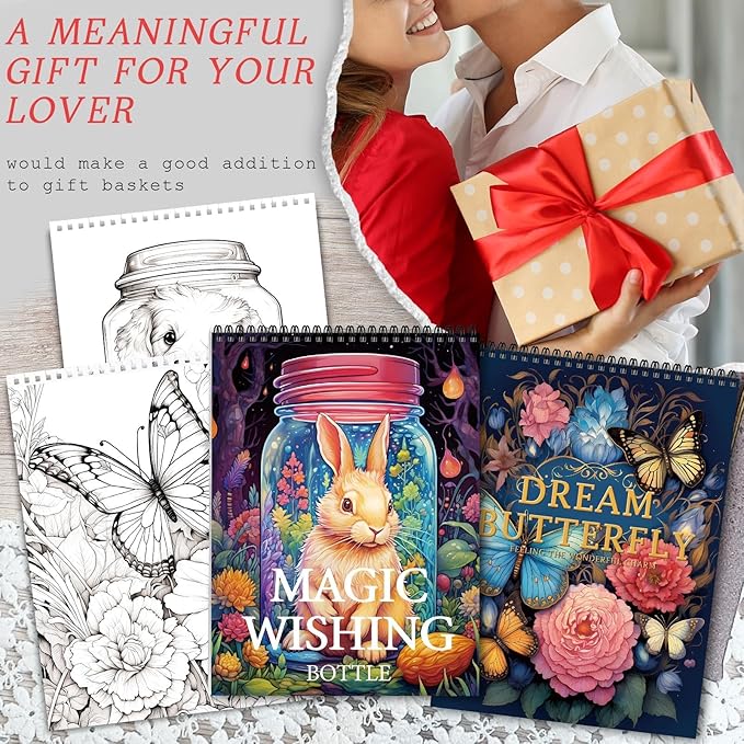 2Pcs Coloring Books for Adults Relaxation Coloring Book for Women Spiral Bound Printed On One Side Fun Magic Coloring Book(Magic Wishing & Dream Butterfly)