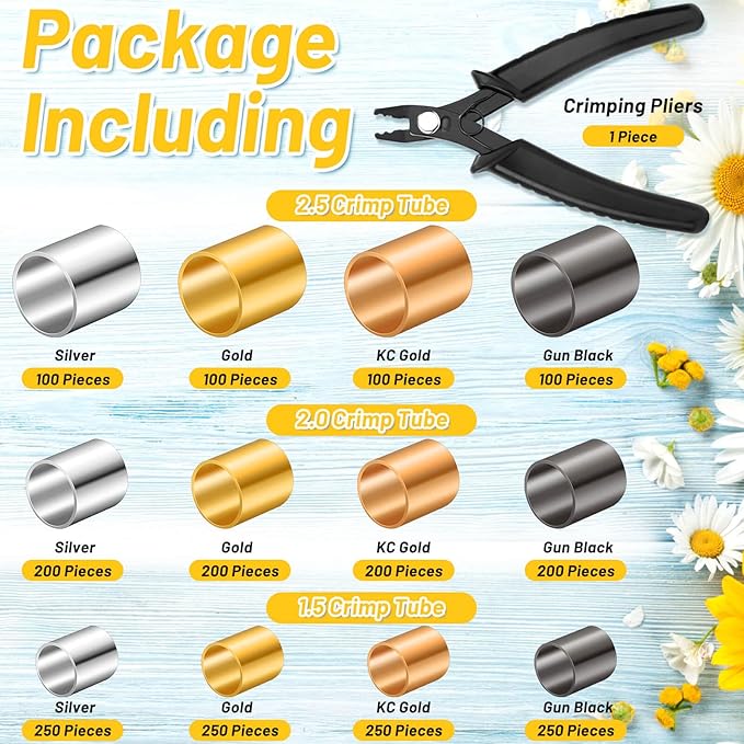 Thrilez Crimping Beads for Jewelry Making, 2200 Pieces Crimp Tubes with Crimping Pliers for Earring Necklace Bracelet DIY Jewelry Making(3 Sizes, 4 Colors)