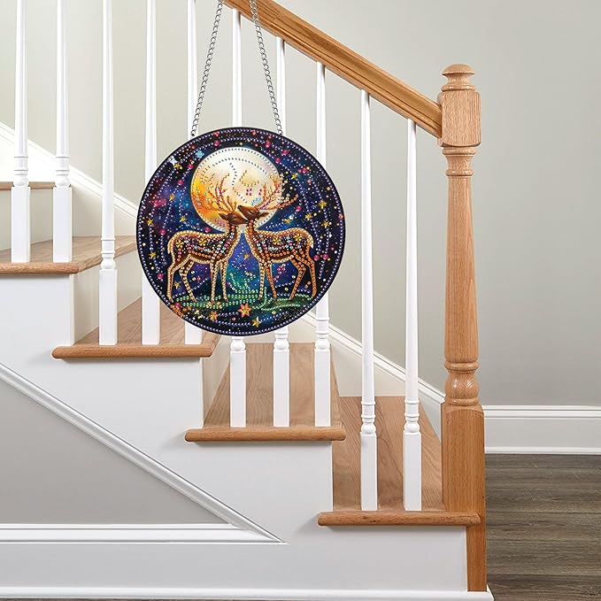 Pavemlo Hanging Diamond Art Kits for Adults Deer – 8x8 Inch Double-Sided Acrylic Board DIY Crystal Diamond Suncatcher Pendant, Sparkling Home Wall or Window Decoration Handmade Gift