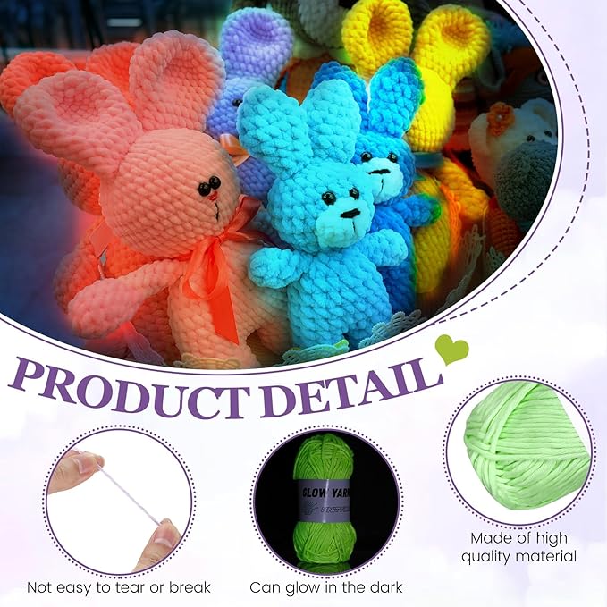 WILLBOND 10 Rolls Glow in The Dark Magic Yarn Luminous Neon Crochet Yarn for Crocheting DIY Knitting Glow Fingering Sewing Supplies for Crafts Sewing Party 54.7 yd Per Roll (Fresh Colors)