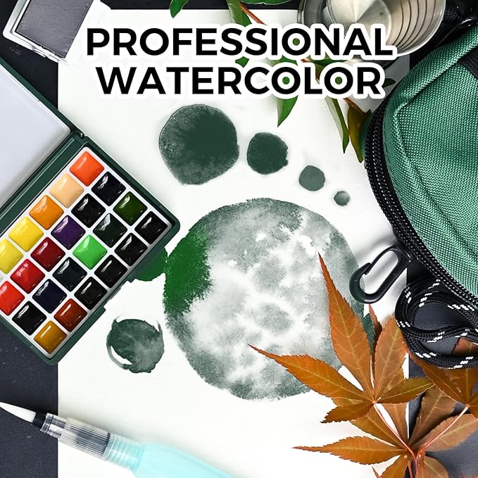 Funto Mini Watercolor Paint Set, All-in-One 24-Color Travel Paint Kit, with Crossbody Bag, Watercolor Journal, Paint Water Cup, Pocket Set for Artists