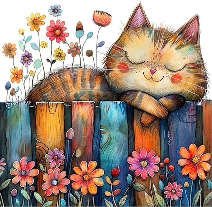 ijbnhd Cute Cat Diamond Art Kits for Adults, DIY Cat Diamond Painting Kits for Adults, 5D Flowers Full Drill Gem Art for or Crafts Home Wall Decor Gift 14X14inch