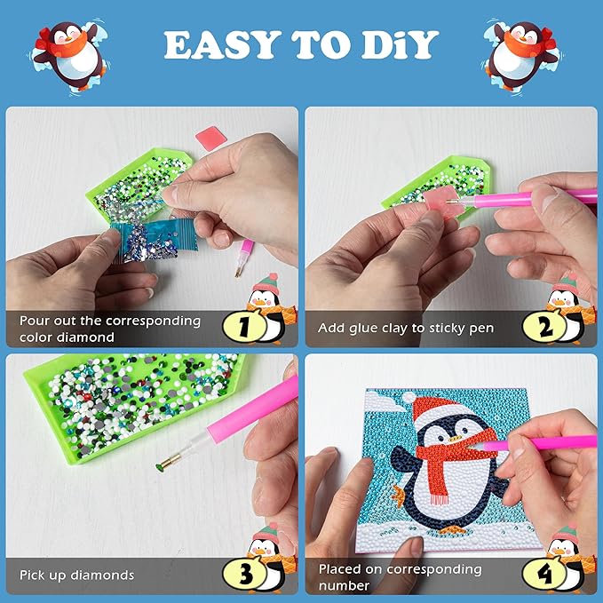 Labeol Diamond Art Kits for Kids Crafts for Girls Ages 6-8-10-12 Easy to DIY Creative Diamond Art Sticker Craft by Numbers Kits for Kids and Adult Beginners (4 Pack boy)