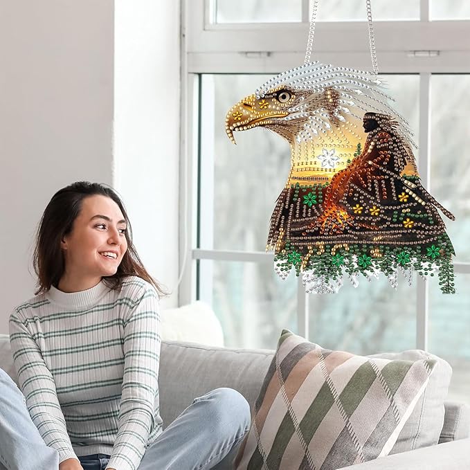 Yomiie Eagle Animal Sun Catcher Window Hanging - DIY Double Sided African Americans Diamond Painting Pendant Kit, Acrylic Diamonds Art Ornament for Front Door Sign & Indoor/Outdoor Decor(8x8 inch)