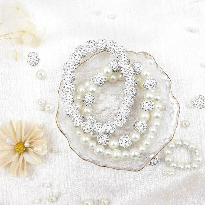 702 Pcs Pearl Beads for Bracelet Making Kit Rhinestone Baseball Beads for Jewelry Making Off-White Pearl Bracelet Bead Charms Necklace Earrings DIY Craft for Women Adult Pearls Bead for Crafting