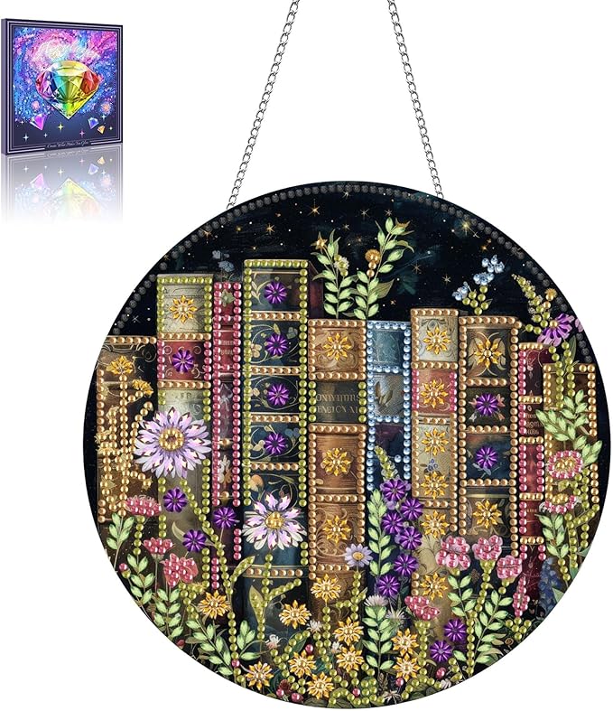 Wergund 5D DIY Book Diamond Art Hanging Kits, Hanging Diamond Art Flower, Acrylic Special Shaped Rhinestone, Window Hanging Pendants for Home Wall Garden Front Door Outdoor Decor Gift(Book)