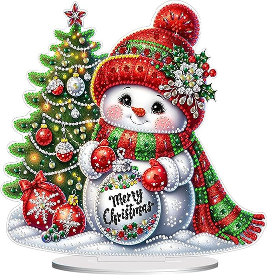 LAKEQUILL ﻿ Christmas Desktop Diamond Art Kit for Adults Christmas,DIY Stand Up Double Sided Special Shaped Diamond Art Desktop Ornaments for Home Office （ Xmas Snowman ）