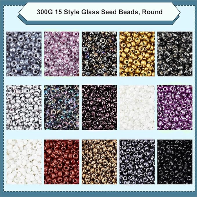NBEADS 300G 2-2.5mm Glass Seed Beads Tiny, 15 Colors Small Pony Spacer Beads for DIY Craft Bracelet Necklace Jewelry Making, 20g/Color, 2 Tone Color Mixing