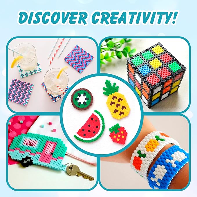 darice fuse beads kit - 10,000 pcs, 5mm iron bead 16 colors with storage case, non-toxic art and craft melty beads for kids in 16 colors for diy projects & perler art, ages 6+