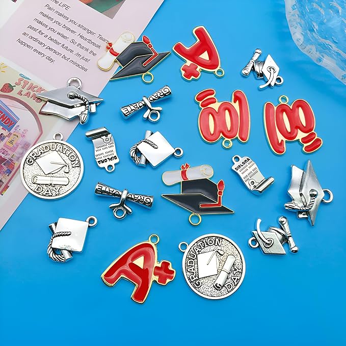 Youdiyla 36pcs Alloy enamel student graduation set series Pendant Jewelry Making DIY Keychain Earrings Pendant Various Design Charms for Jewelry Making Bracelets Necklace (SN287)