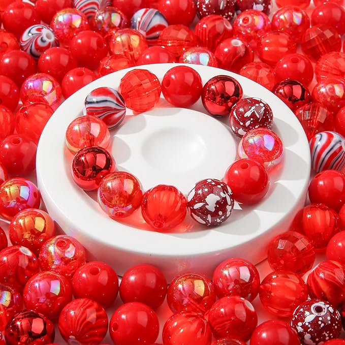 16mm Acrylic Bead 100pcs Focal Spacer Bead Red Chunk Bubblegum Beads for DIY Crafting Necklace Bracelet Jewelry Making Keychain (red)