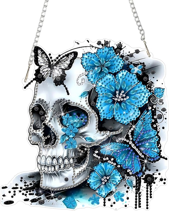 DOMROM Skull Diamond Art Hanging Kits for Adults Beginners, Special Shaped Crystal Diamond Painting Skull Pendant, DIY Diamond Art Suncatchers for Home Garden Wall Decor Gift