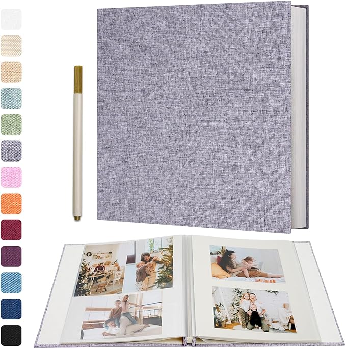 Vienrose Photo Album Self Adhesive 4x6 5x7 3x5 8x10 Scrapbook Album DIY Scrap Book with A Metallic Pen (11"x10.6" 60 Pages, Grey)
