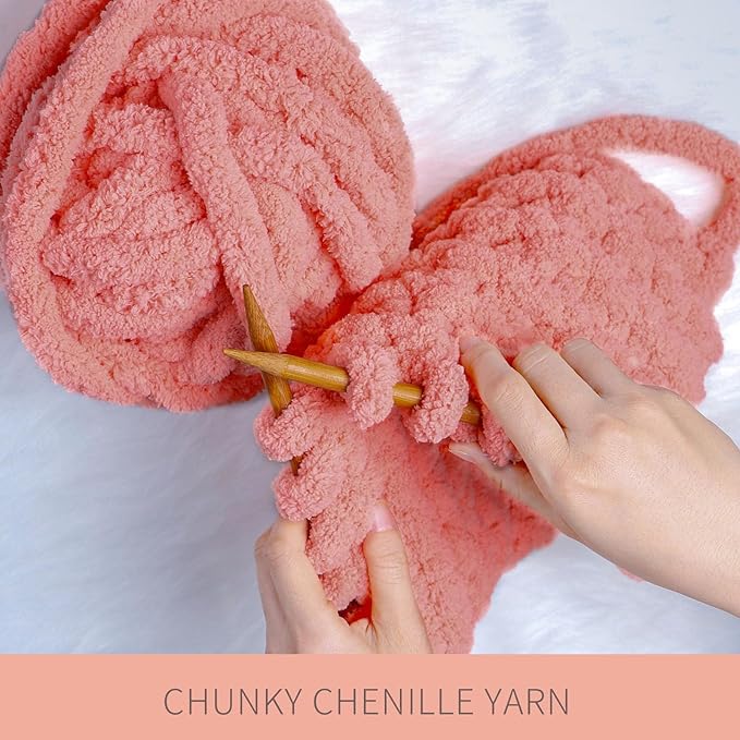 Light Orange Chunky Chenille Yarn for Crocheting Bulky Thick Fluffy Yarn for Knitting,Super Bulky Hand Blanket, Soft Plush Yarn Crochet Carpet/Scarf/Cushion/ 8 Jumbo Pack(63.76oz/197.68yd