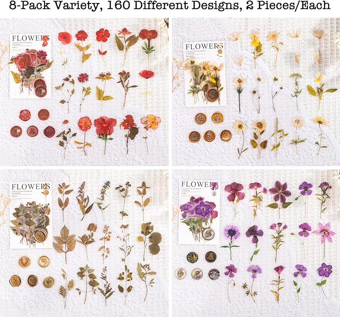 Knaid Pressed Flower Themed Stickers Set (320 Pieces) Dried Flowers Resin Stickers Decals Floral Botanical Journaling Stickers for Scrapbook Supplies Junk Journal Bullet Journal Planner Laptops