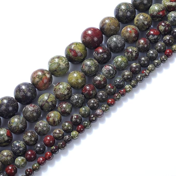 12mm Natural Dragon Bloodstone Gemstone Round Loose Beads Crystal Stone Bracelet Necklace Accessories Crafts for Jewelry Making DIY,1 Strand 15"