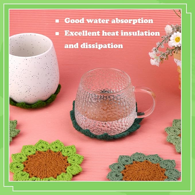 FTEVEN Crochet Kit for Beginners, 6PCS Coasters Crochet Starter Kit Plant Pot, Knitting Supplies Kit with Step-by-Step Video Tutorials, Crochet Yarn for Adults DIY Present