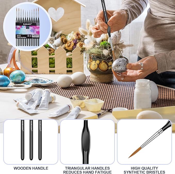 Detailing Paint Brush, 11 Pcs Miniature Paint Brushes with Triangular Handles, Art Paint Brushes for Acrylic Painting, Model, Face, Figurine, Watercolor, Oil, Paint by Numbers Kit for Adults