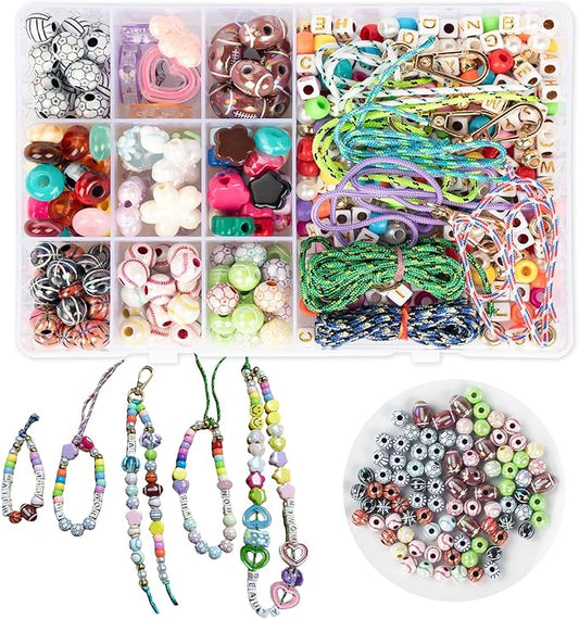 CJZMBSTY 467PCS DIY Sports Bead Keychain Making Kit, Crafts for Bag Charm Bracelet with 6 Ball Types Football Basketball Baseball Tennis Volleyball Rugby, Easy for Beginners and Ball Lover