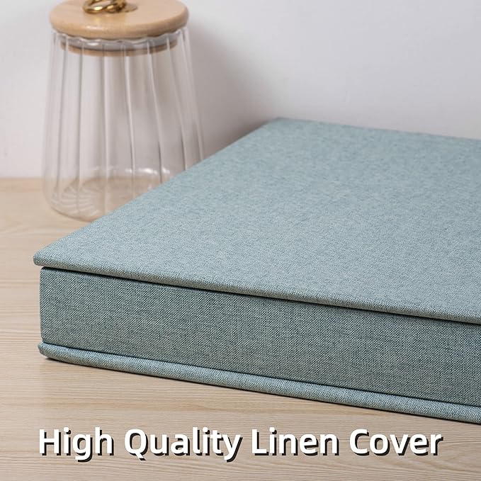 Large Photo Album Self Adhesive 4x6 5x7 3x5 8.5x11 Scrapbook Magnetic Album DIY Scrap Book Length 13 x Width 12.8 (Inches) 120 Black Sticky Pages Linen Cover DIY Photo Album(Green)