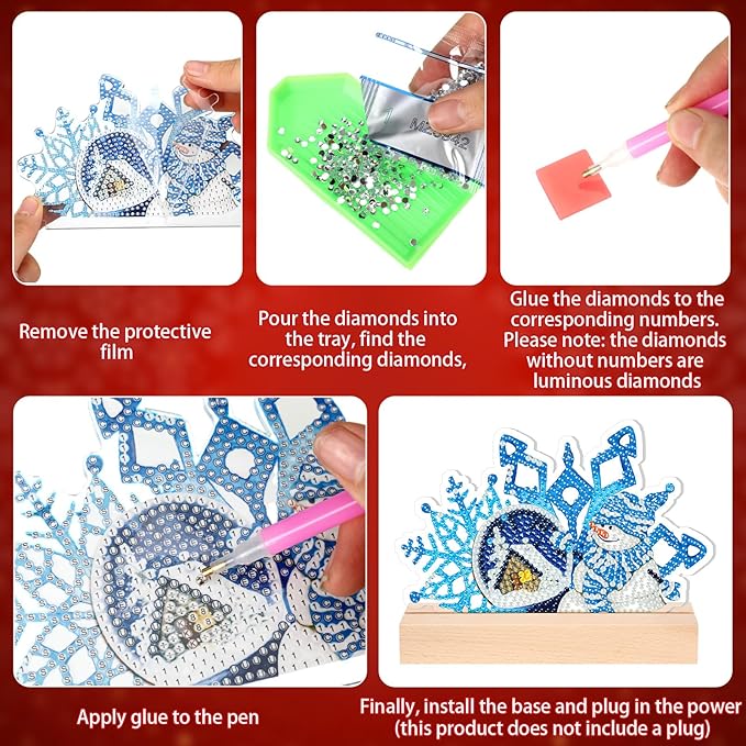 Chunful 13 Pcs Interchangeable Seasonal Diamond Art Tabletop Holiday Diamond Art Painting Kit with Wooden Light Base for Table Tiered Tray Home Office Tabletop Centerpiece Decor(13 Pcs,Classic)