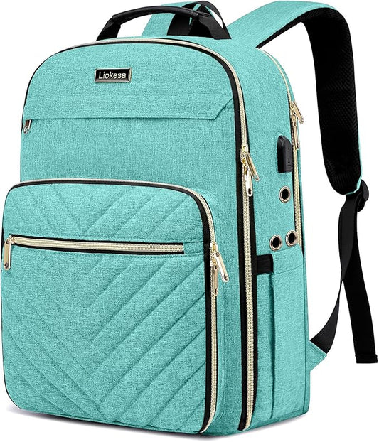 Liokesa Knitting Bag Backpack, Crochet Bag Tote, Large Yarn Storage Tote Bag with USB Charging Port, Yarn Holder Case for Carrying Projects, Knitting Needles, Yarn Supplies, Light Green