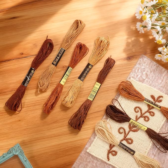 8 PCS Brown Embroidery Floss Thread Variegated Floss Friendship Bracelet String Threads Bulk Embroidery Thread Flosses Cross Stitch Threads for Jewelry Making Sewing Bracelet Stitching Knitting Craft