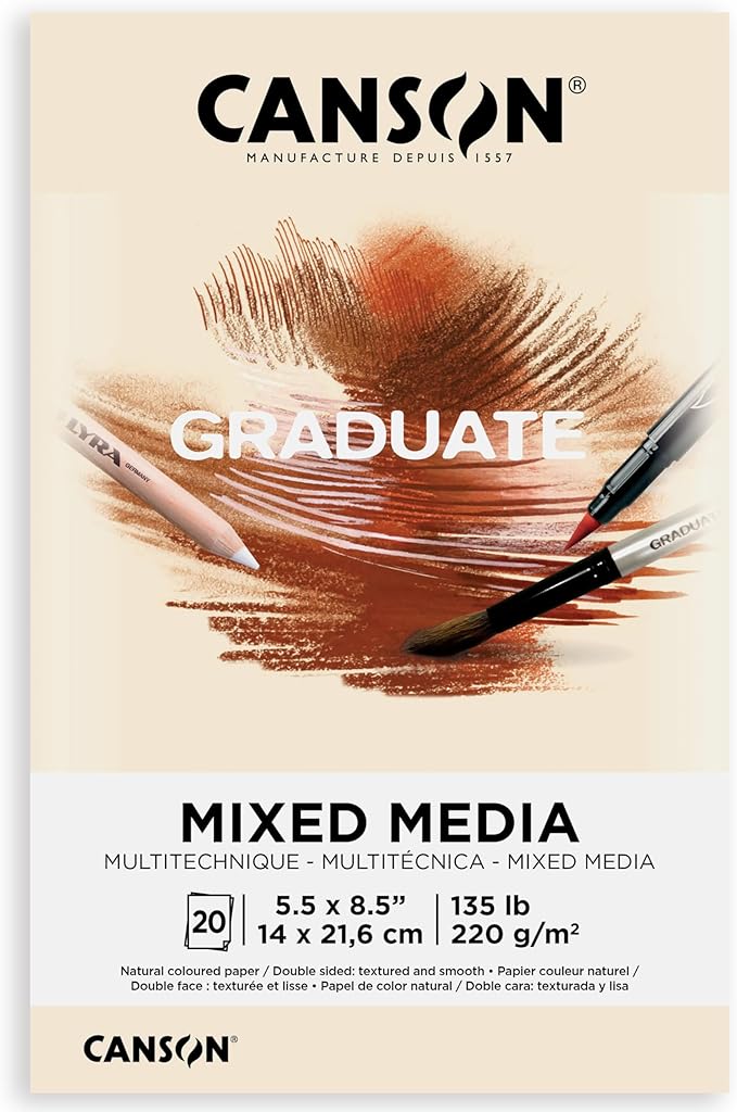 Canson Graduate Natural Mixed Media Pad, Foldover, 5.5x8.5 inch, 20 Sheets | Artist Paper for Adults and Students - Watercolors, Mixed Media, Markers and Art Journaling