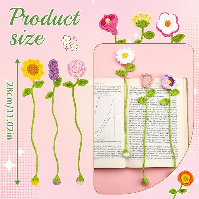 GarfxG Crochet Kit for Beginners Adults, 10 Flower Bookmarks Beginner Crochet Kit Include Knitting Yarn, Step-by-Step Video Tutorial, Hook, Holiday Birthday Christmas Gift for Friends Families