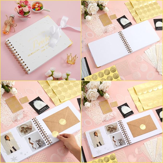 Wedding Guest Book Letters to The Bride Scrapbook Wedding Memory Book Bridal DIY Blank Paper Scrapbook Photo Album Guest Sign with Pearl Stickers(8.5 x 7 Inch,Classic,White)
