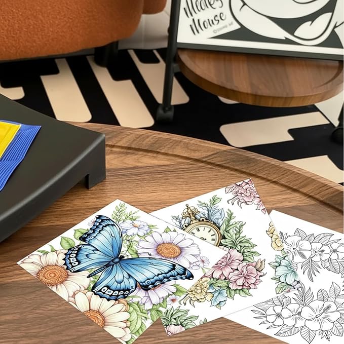 ZHIJIANHZ Adult Coloring Book for Women with Floral and Butterfly Designs,6.7x6.7 Inch 30 Pages for Relaxation and Stress Relief, Beautiful Flowers and Garden Scenes for Anxiety Relief