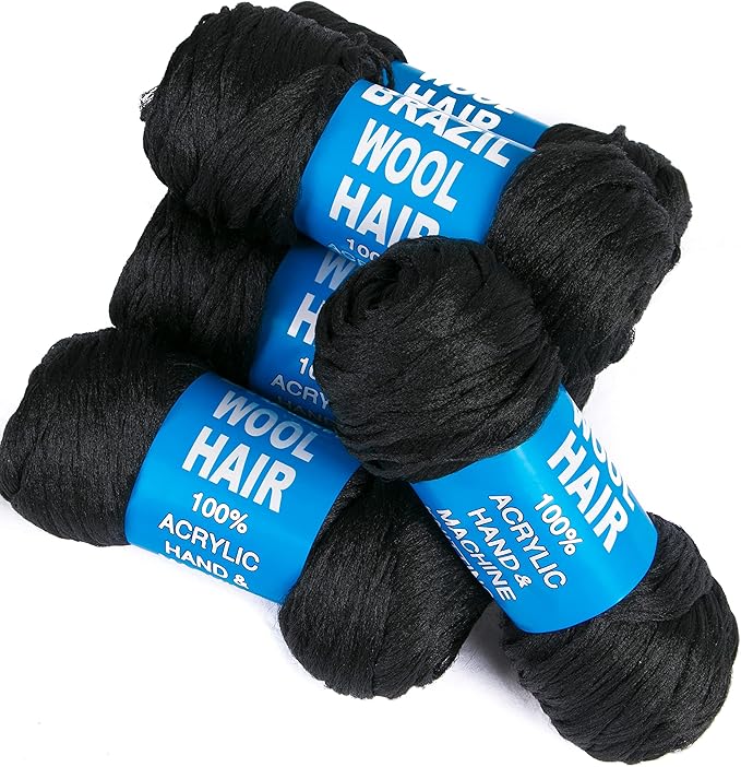 8Pcs Brazilian Yarn Wool Hair Arylic Yarn for Hair Crochet Braid Twist Warps Black Color