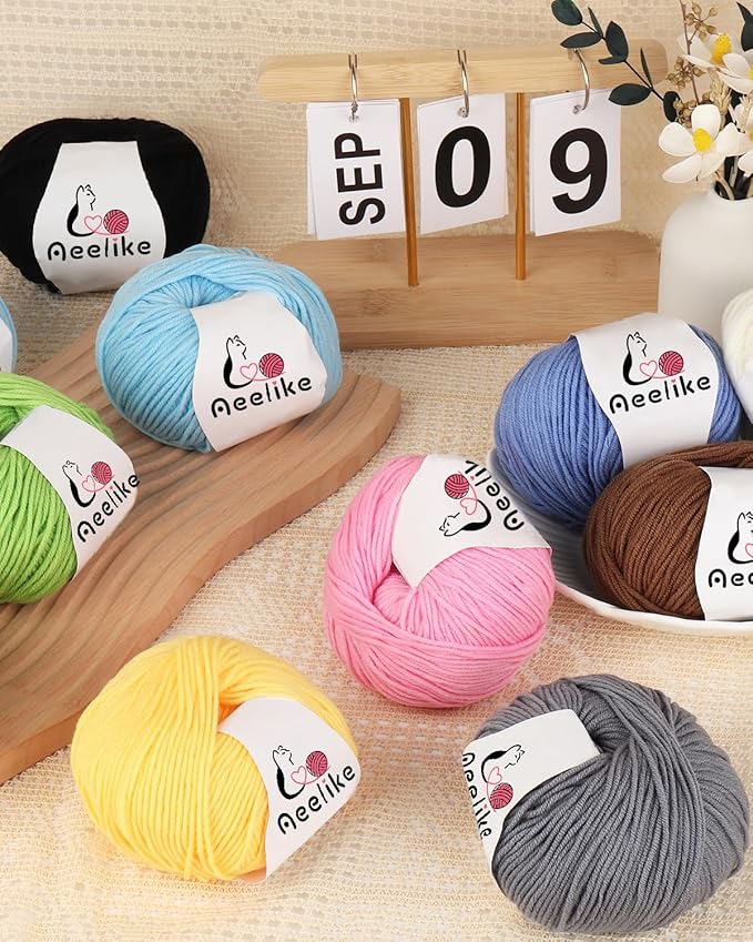 Aeelike Cotton Yarn for Crocheting, 20 PCS Multicolored Cotton Acrylic Blend Yarn Set, 4 Medium (Worsted) Crochet Yarns Bundle for Beginner Making DIY Crafts & Small Colorful Projects (Color A)