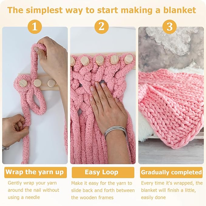 ZMJY 46" Adjustable Chunky Yarn Loom Kit for DIY Blankets | Beginner-Friendly Hand Knitting Loom with Modular Wooden Frame | No Needles Required for Family Craft, Home Decor & Stress Relief