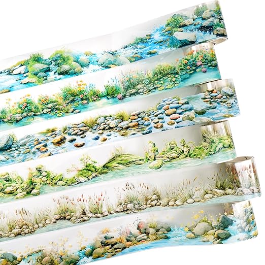 6 Rolls River Landscape PET Tape Set – Forest Stream and Riverbank Aesthetic with Seamless Nature Scenes for Scrapbooking, Journaling, Crafts, DIY and Decor