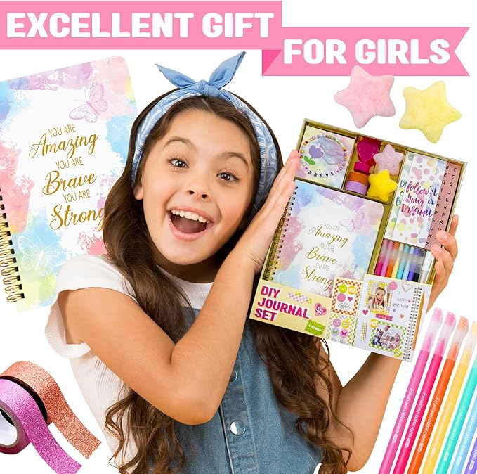 nollh gifts for 8 9 10 11 12 year old girl - diy journal kit for teen tween girls, stationary scrapbook & diary supplies set, girl gifts arts and crafts stuff, toys for ages 8-13
