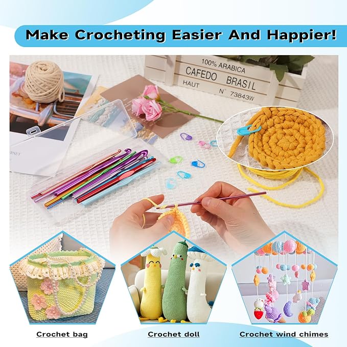 Mayboos 35 Pcs Crochet Hooks Set, Coloured Aluminum Ergonomic Handle Crochet Knitting Needles Craft Yarn for Beginners and Experienced Crochet Hook