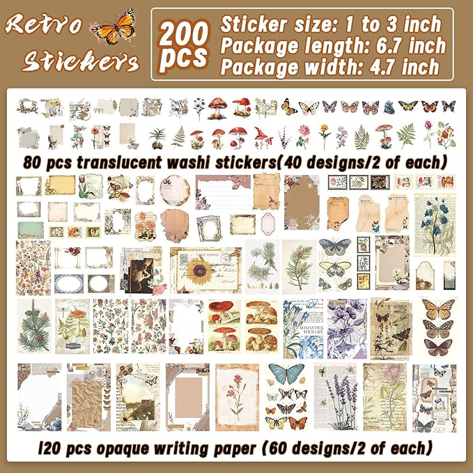 Luyoaozy 200Pcs Vintage Scrapbook Supplies Pack Kit for Junk Journal Bullet Aesthetic Paper Stickers Stuff Journaling Planners Diary Botanical Collage (Plant)
