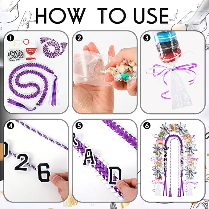 YLOLUL 16 Pcs Graduation Leis 2026 Graduation Candy Lei Kit with Honor Cord Class of 2026 Graduation Ribbon Double Lei Necklace Graduation Gift Party Accessories for Women Men