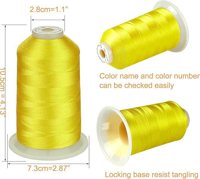 Simthread - 33 Selections - Various Assorted Color Packs of Polyester Embroidery Machine Thread Huge Spool 5500Y for All Purpose Sewing Embroidery Machines - #205 Yellow
