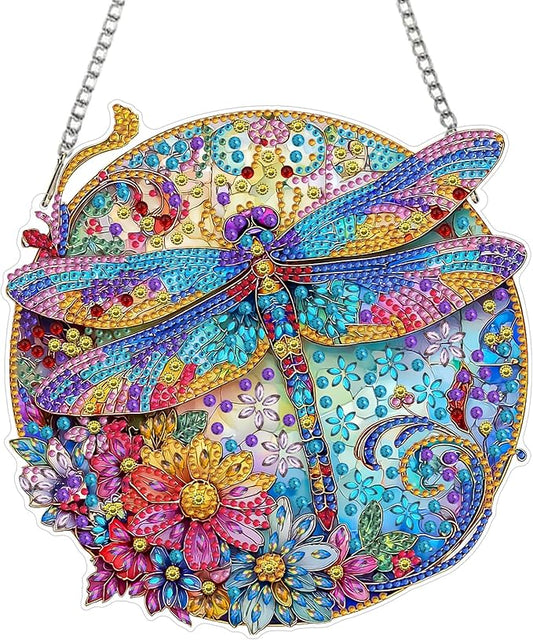 MAXBYE Hanging Dragonfly Diamond Art Painting Kits for Adults Beginners, DIY 5D Special Shaped Crystal Painting Diamond Kits Hanging Ornament for Gift Home Wall Door Decor